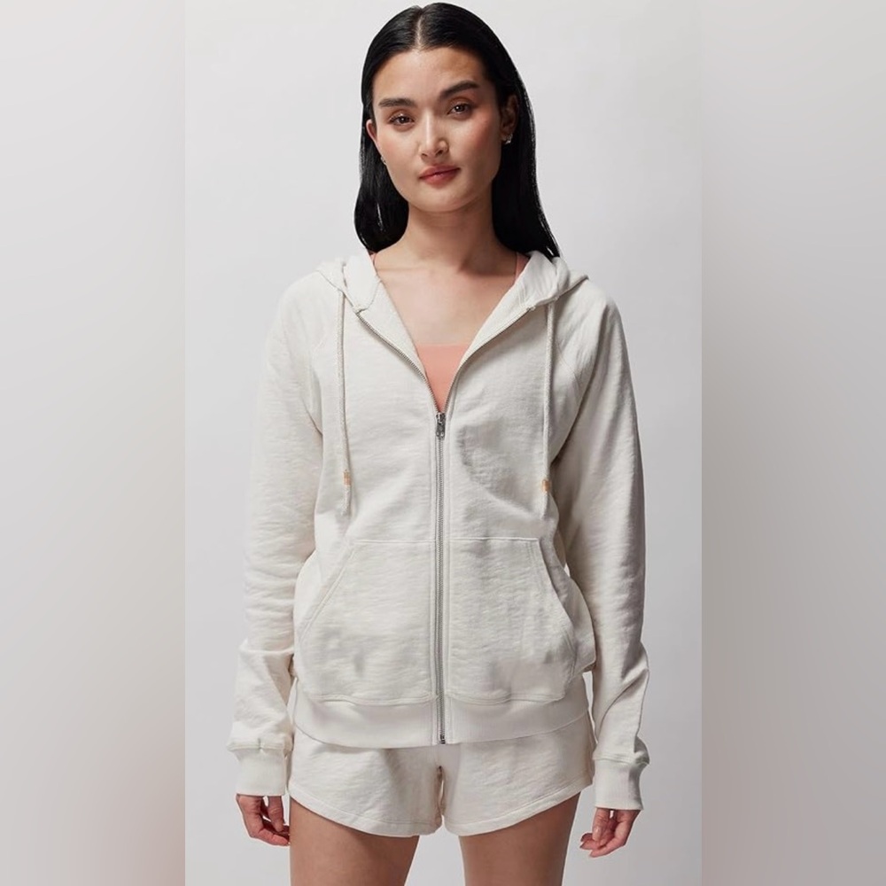 Spiritual Gangster NWT Gratitude Slub Terry  Raglan Full Zip Cream Hoodie XS - Picture 2 of 12